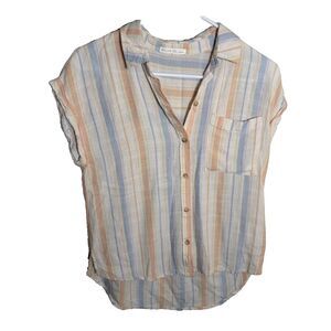 Becool Shirt Women's Small Pastel Button Up Short Sleeve Pocket Collared